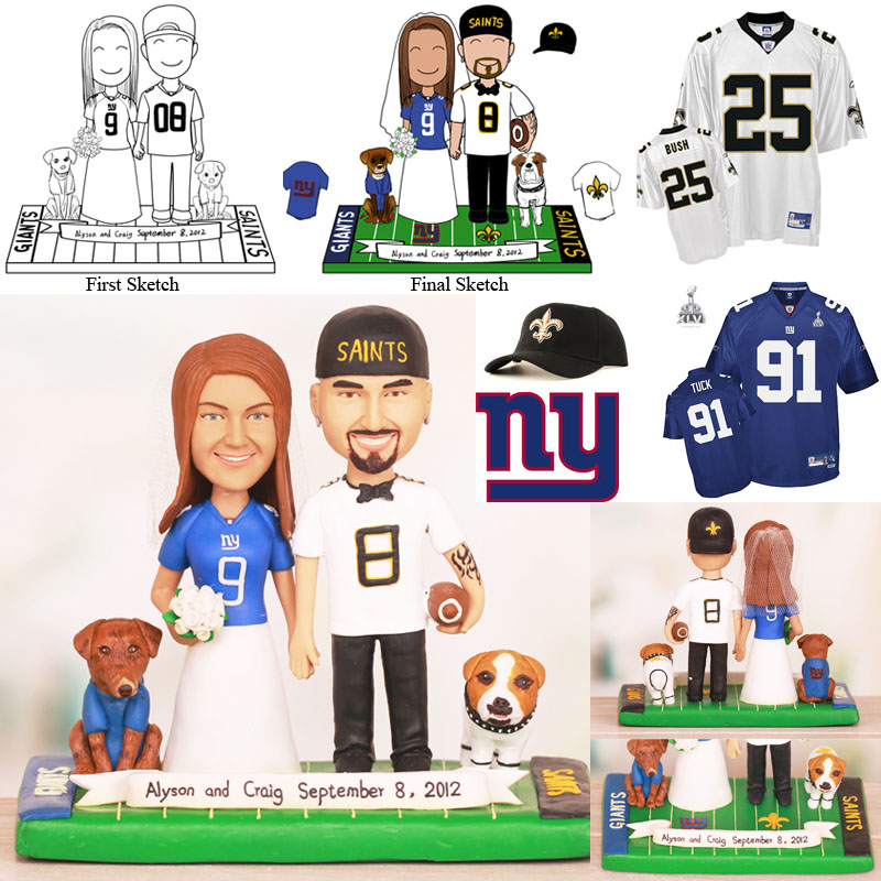 New York Giants and New Orleans Saints Wedding Cake Toppers